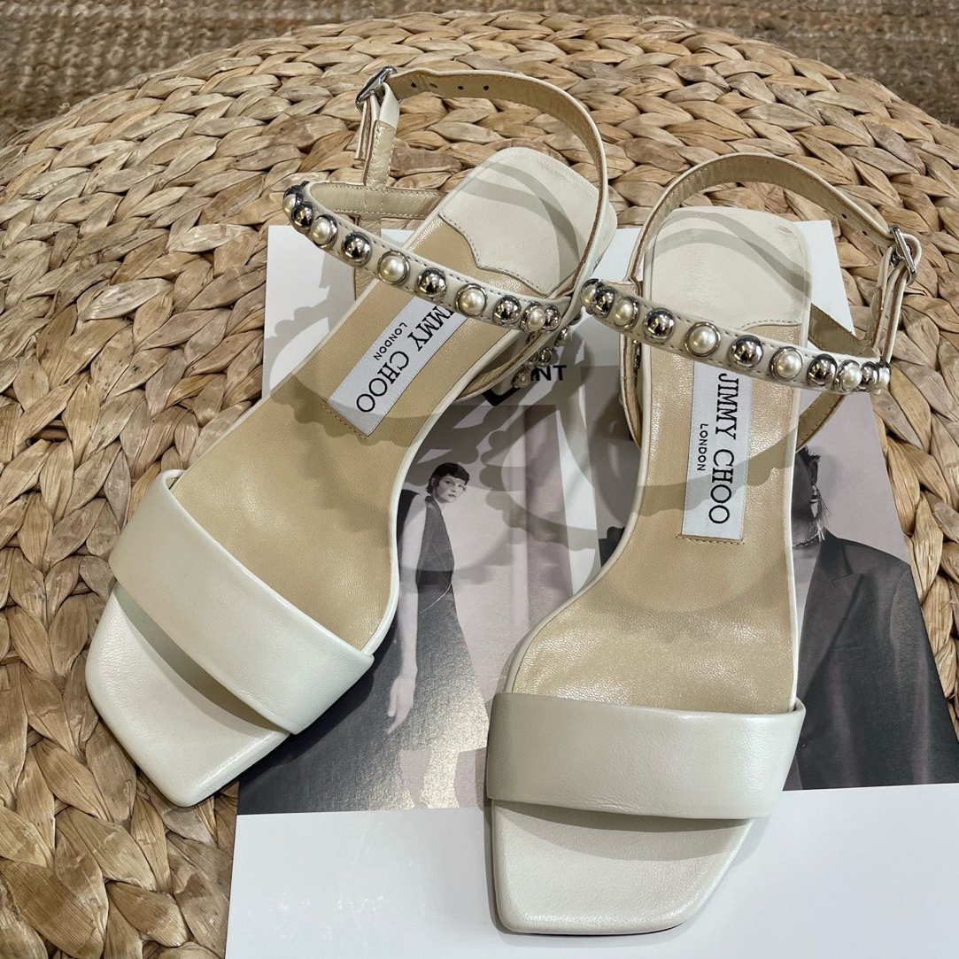 99新 JIMMY CHOO/吉米周 99新-35码厚跟珍珠凉鞋
