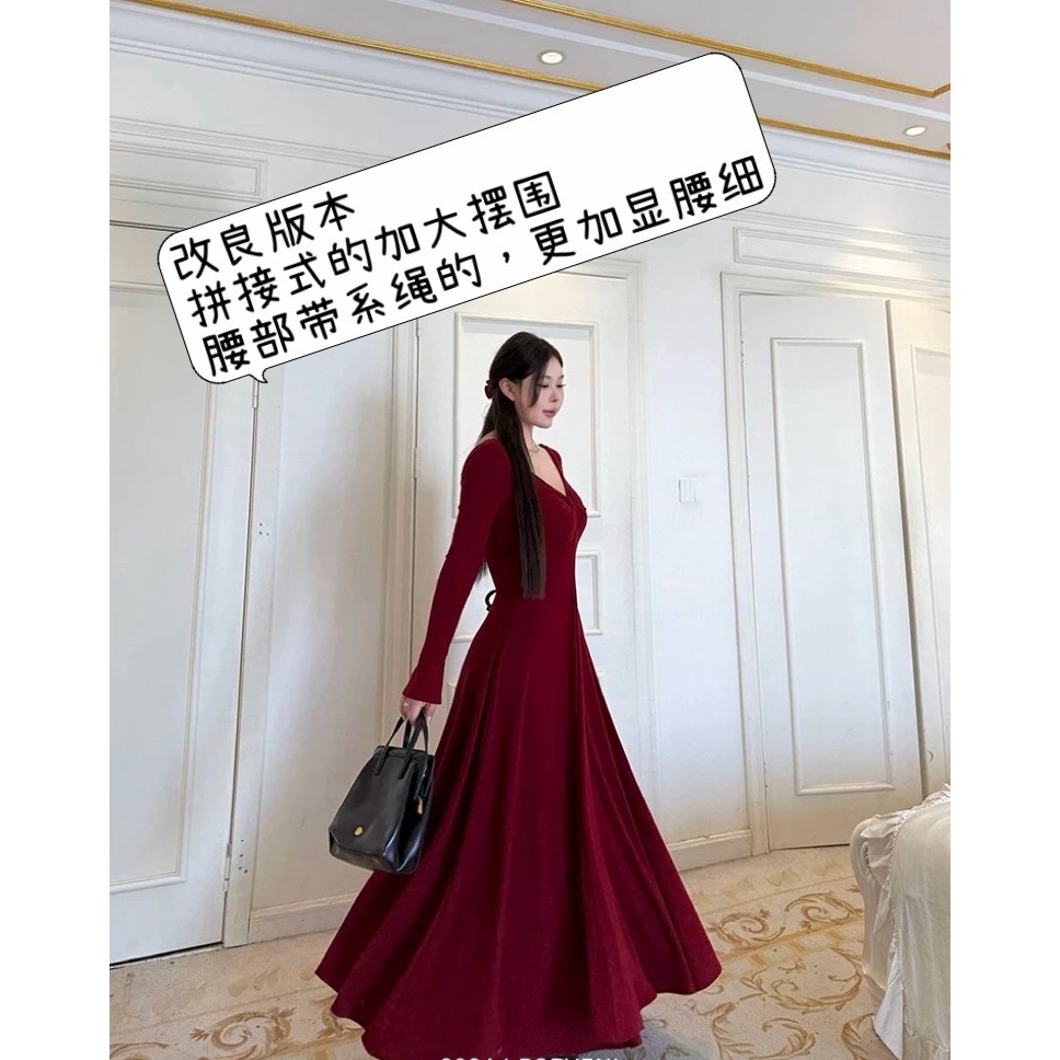 丁满满推荐《微醺玫瑰步步生莲》2025冬季礼服裙显瘦新年红战袍1233