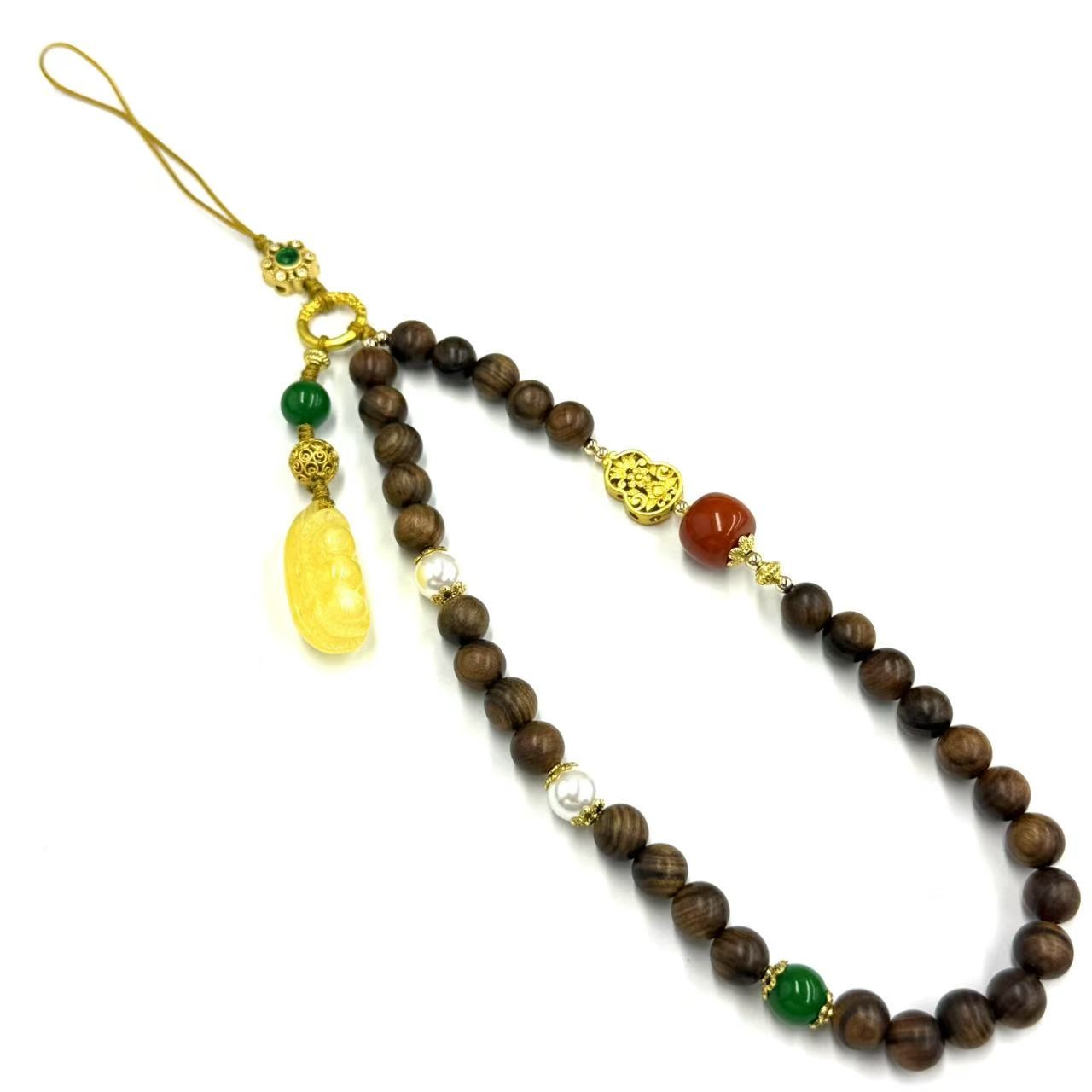 s1579-国风原创DIY黄花梨多宝单圈手机挂