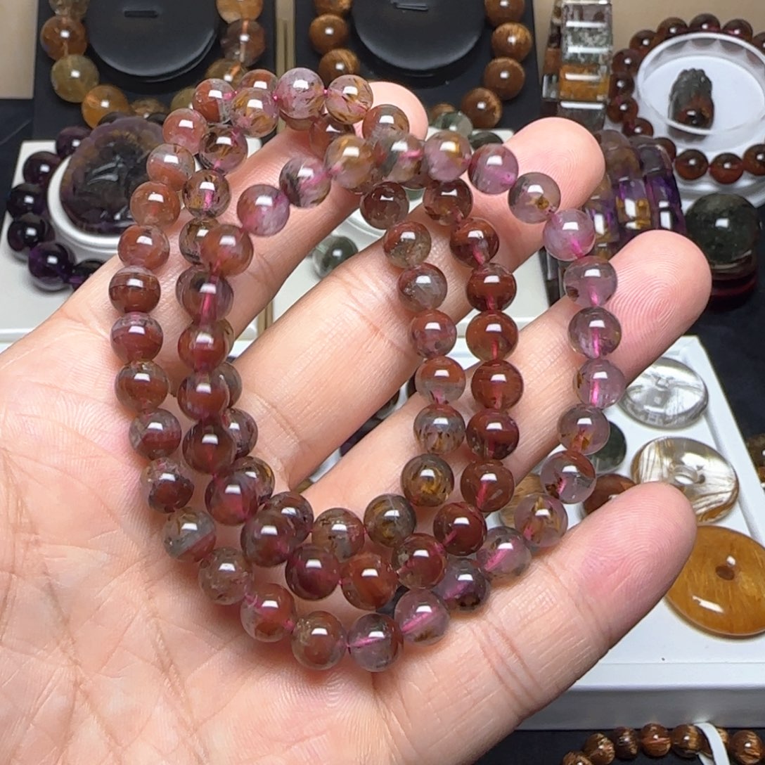 水晶手链未镶嵌极光多宝三圈7mm