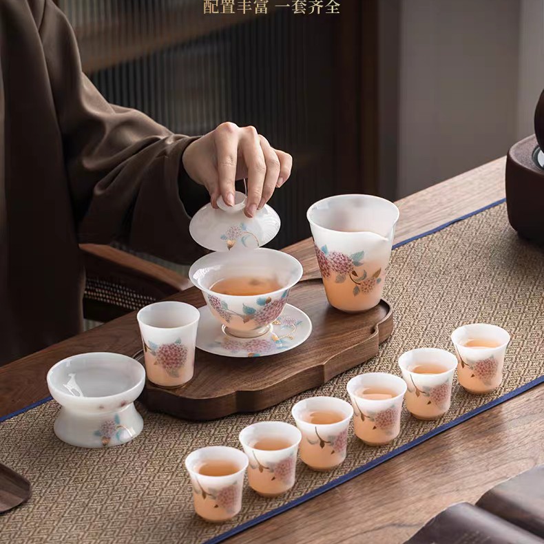 璞玉绣球团员套装高端上档次手工高档家用简约茶具