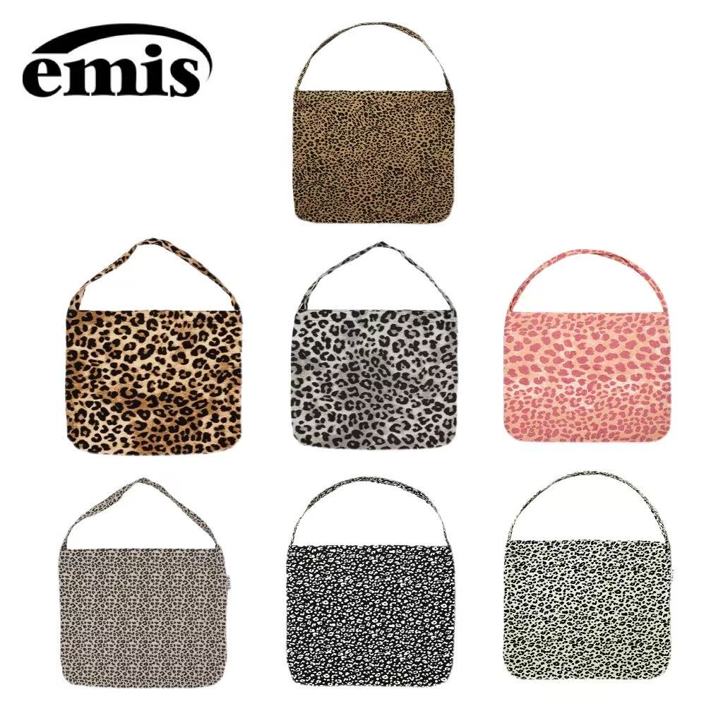emis包包女豹纹灯芯绒帆布包大容量布袋单肩包【大头黑】