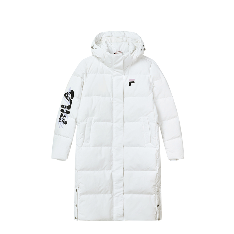 Fila/斐乐【加厚保暖】羽绒服女款琥珀流光风中长连帽保暖上衣 