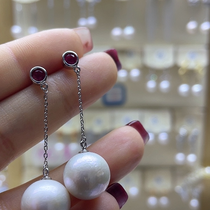 银S925镶嵌淡水珍珠耳饰