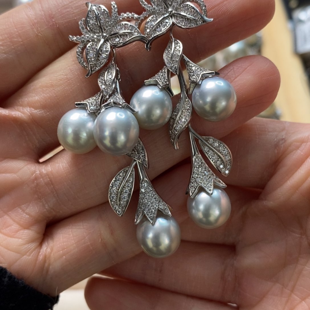 海水珍珠耳饰银S925镶嵌