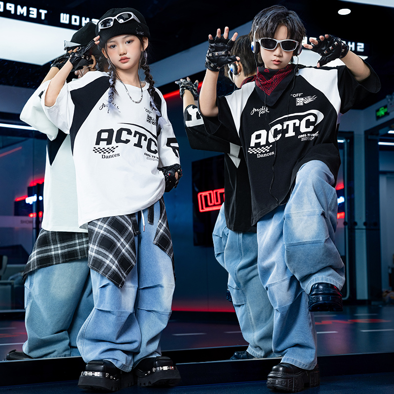 街舞儿童潮服嘻哈男童表演出服装hiphop女童舞蹈练功服夏季架子鼓