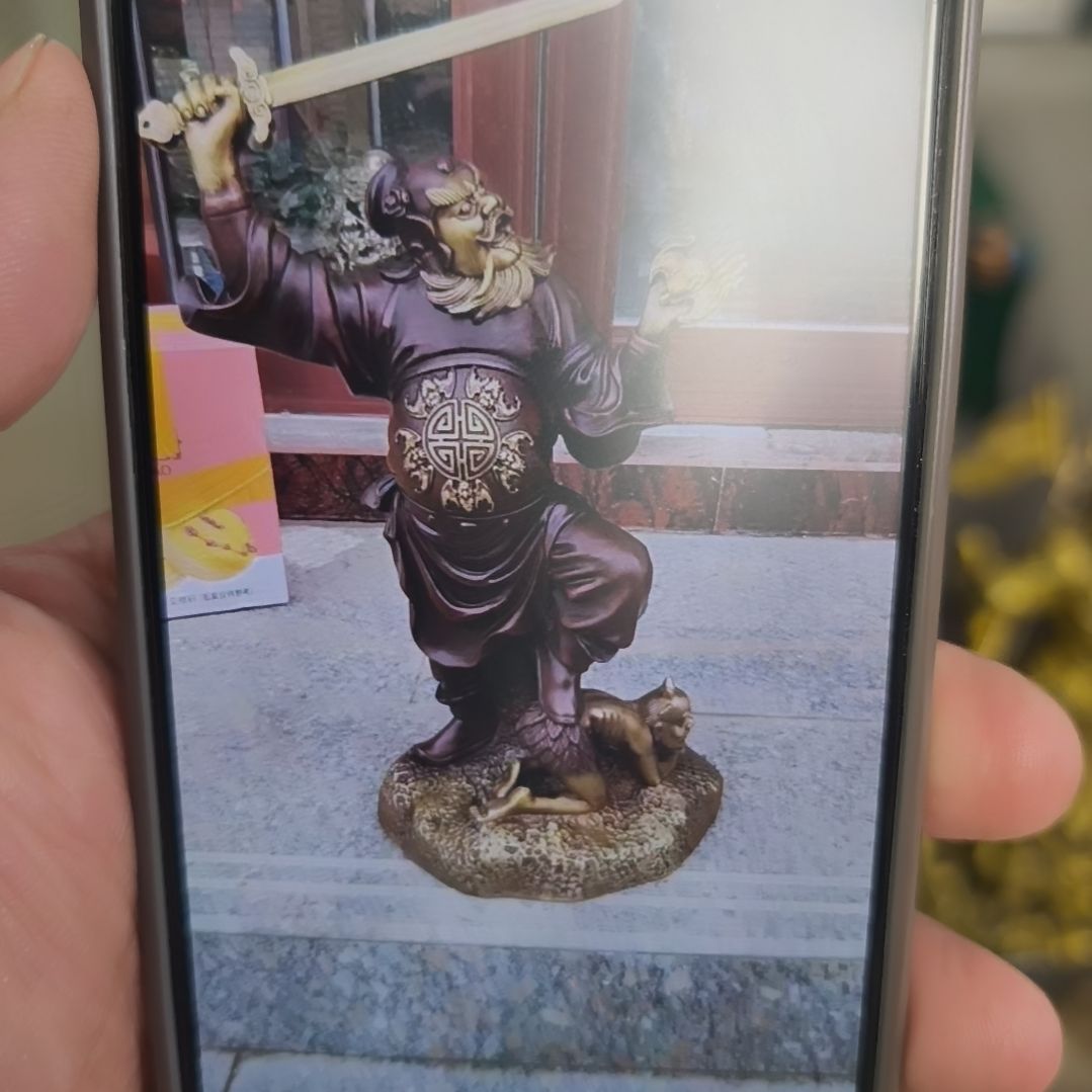 用***6黄铜铜雕工金脸红袍 高度60的钟馗