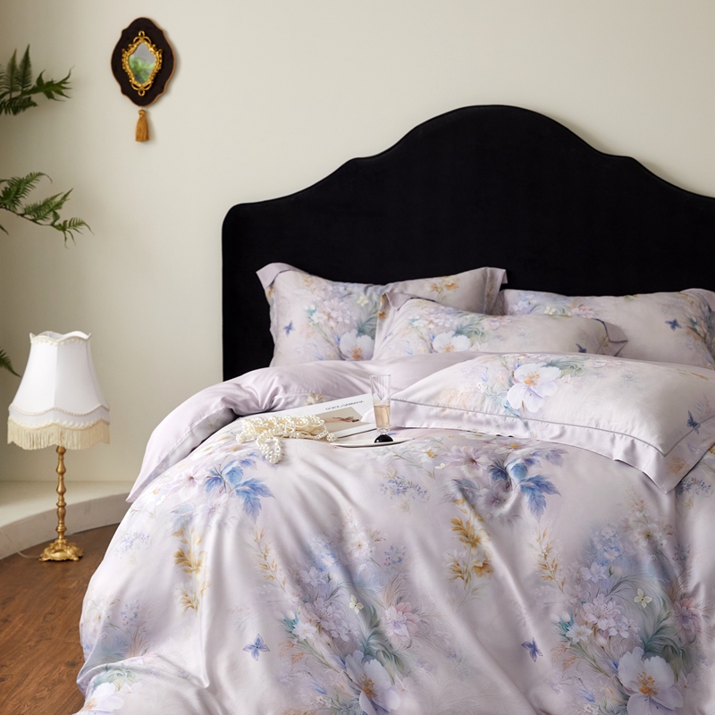 【晴美】莱赛尔竹纤维竹玉清丝四件套-雅韵系列-蝴蝶仙子-桃紫