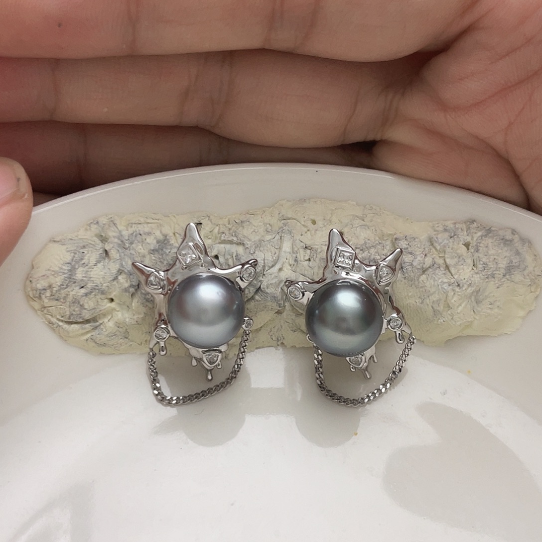 Y***n海水珍珠耳饰银S925镶嵌