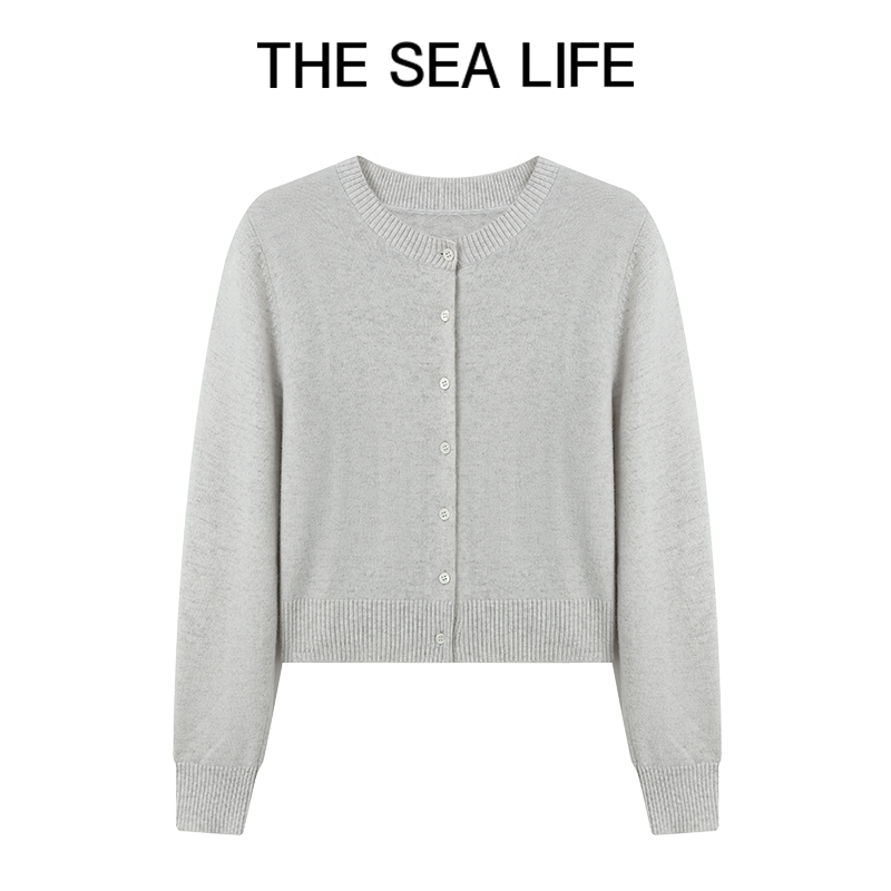 THESEALIFE欧海一生 圆领针织开衫女冬绵羊毛上衣18125