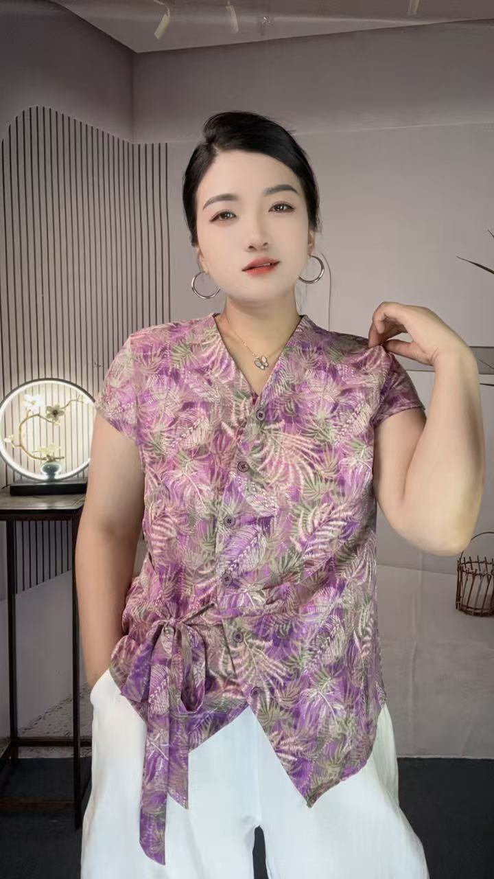 夏季中老年爆款碎花气质百搭修身显瘦腰带开衫