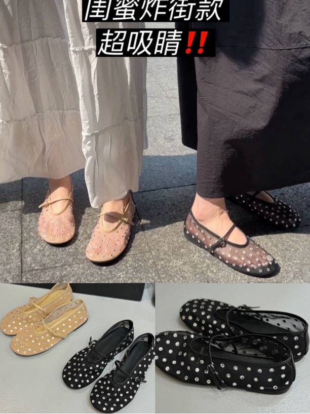 欧货｜现货2025新款网红网面水钻玛丽珍鞋女浅口百搭仙女鞋平底鞋