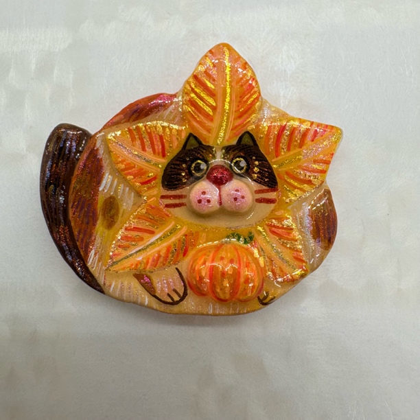 纯手工手绘石塑粘土冰箱贴《南瓜三花猫》