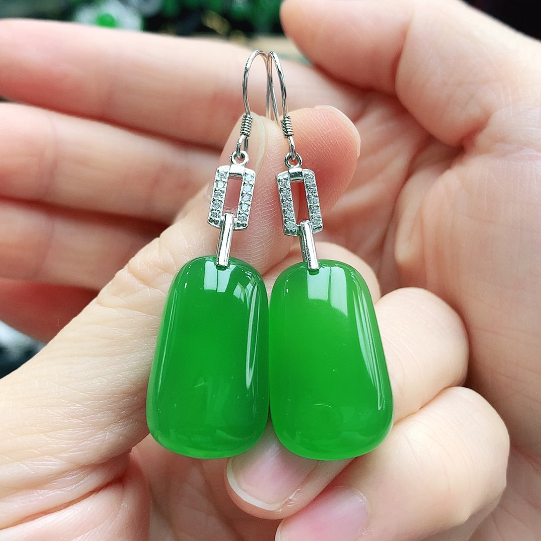 玛瑙/玉髓耳钉银S925镶嵌