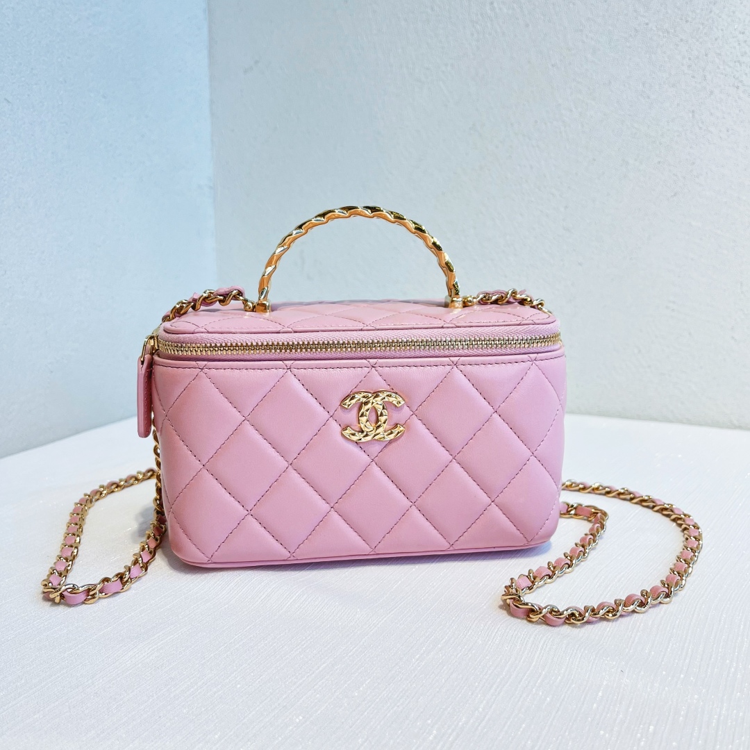 99新 Chanel/香奈儿 闲置 24A水钻手柄粉色长盒子 化妆盒 北京
