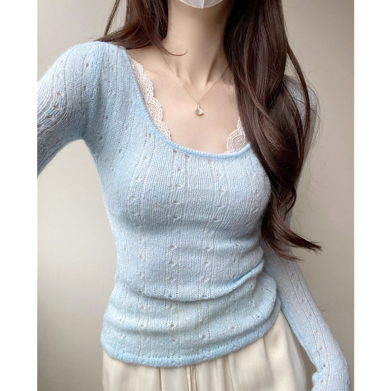 纯欲风修身长袖毛衣女秋冬季2025新款u型领巨好看的白色内搭上衣