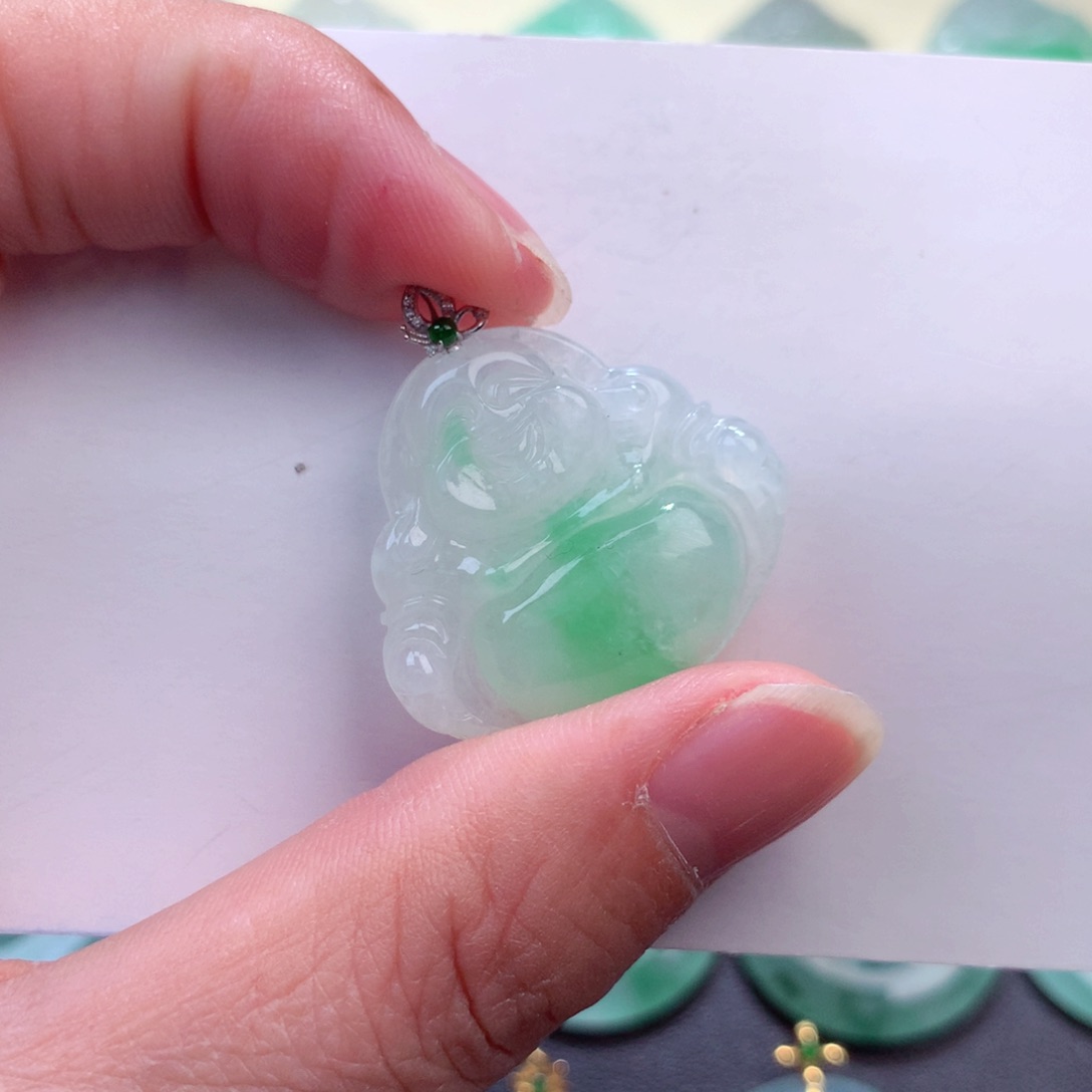 翡翠吊坠(不含链)18K金镶嵌