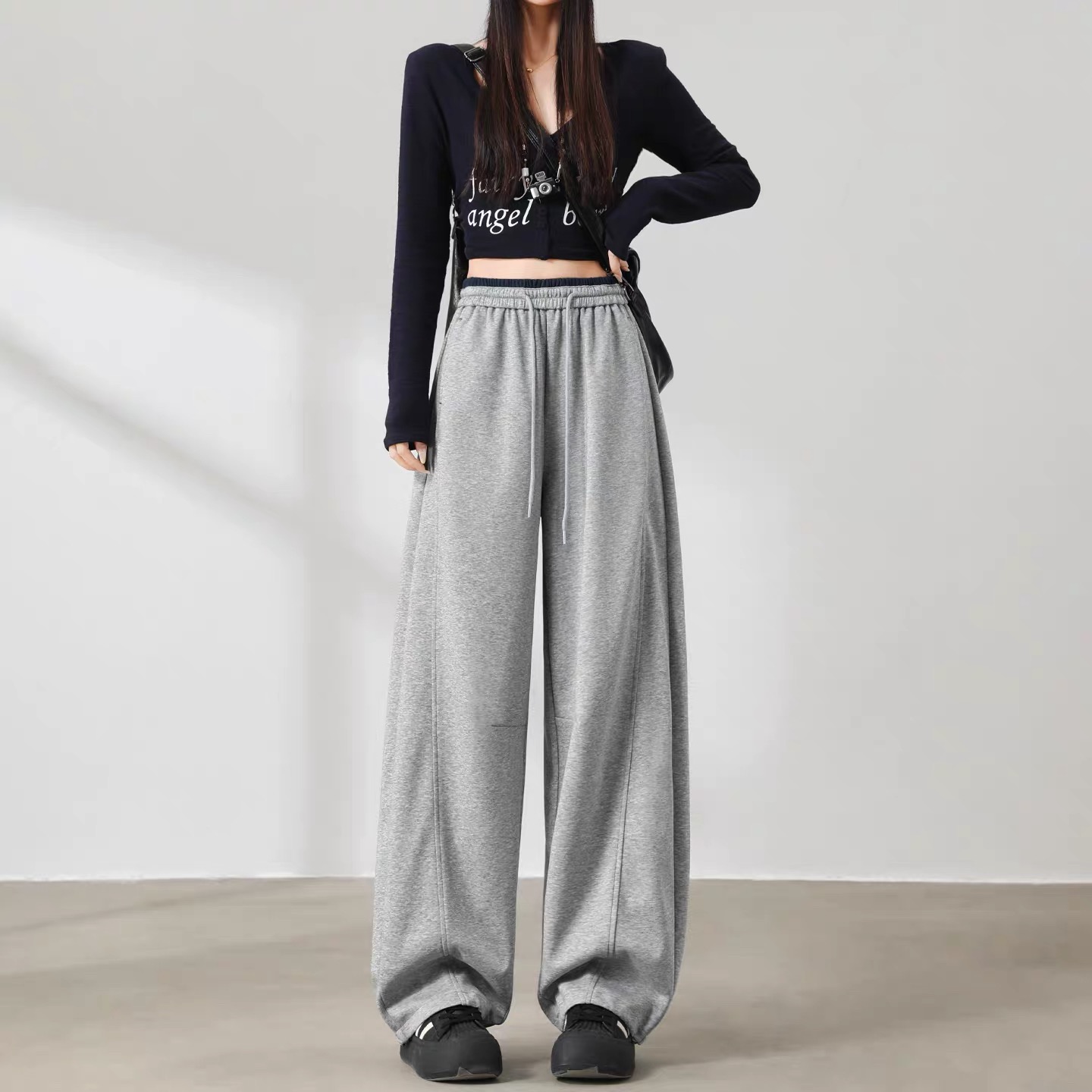 【秋冬爆款】美式弯刀裤加绒撞色高腰窄版阔腿裤直筒休闲裤808