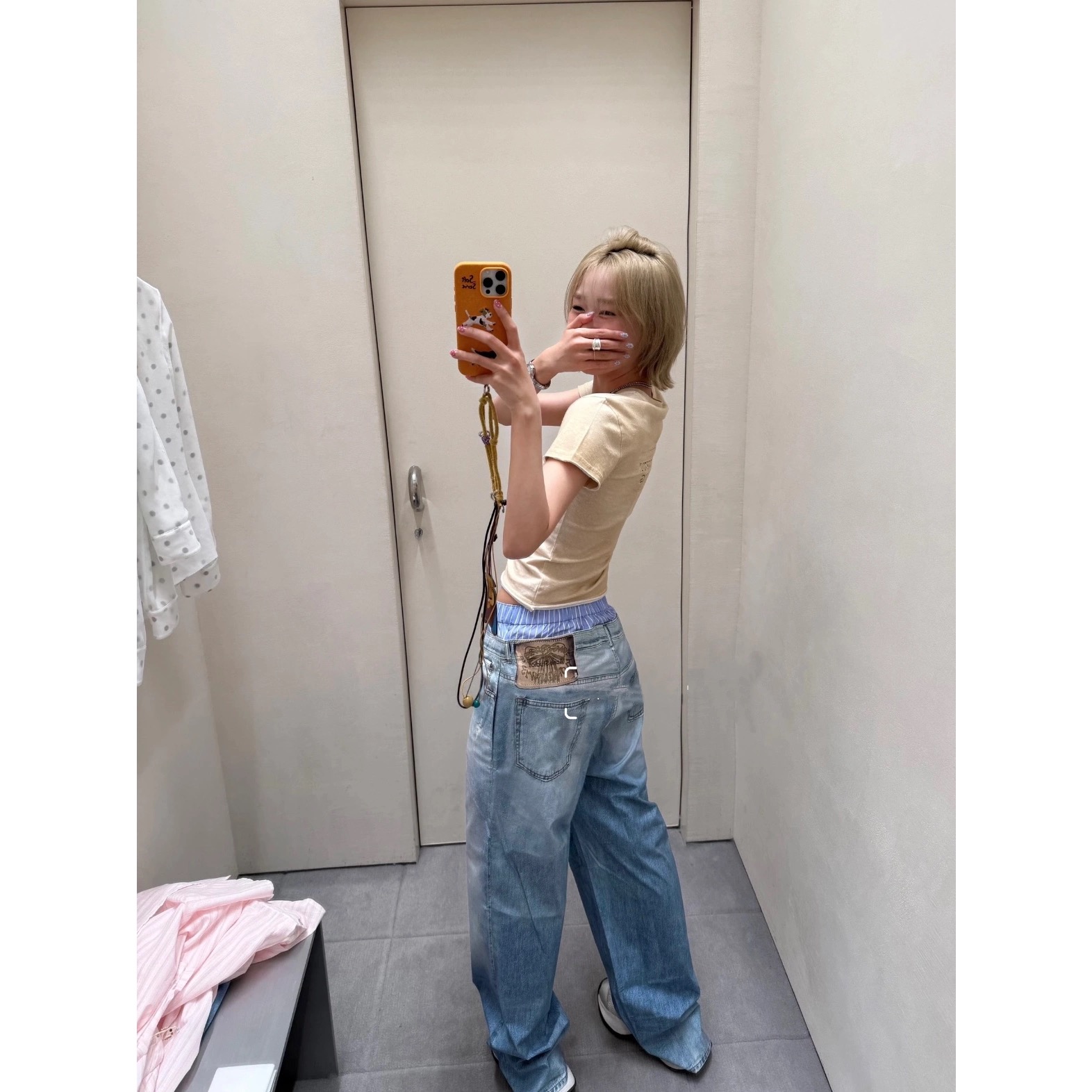 错视复古牛仔风脏脏裤直筒长裤裤子 25夏新款