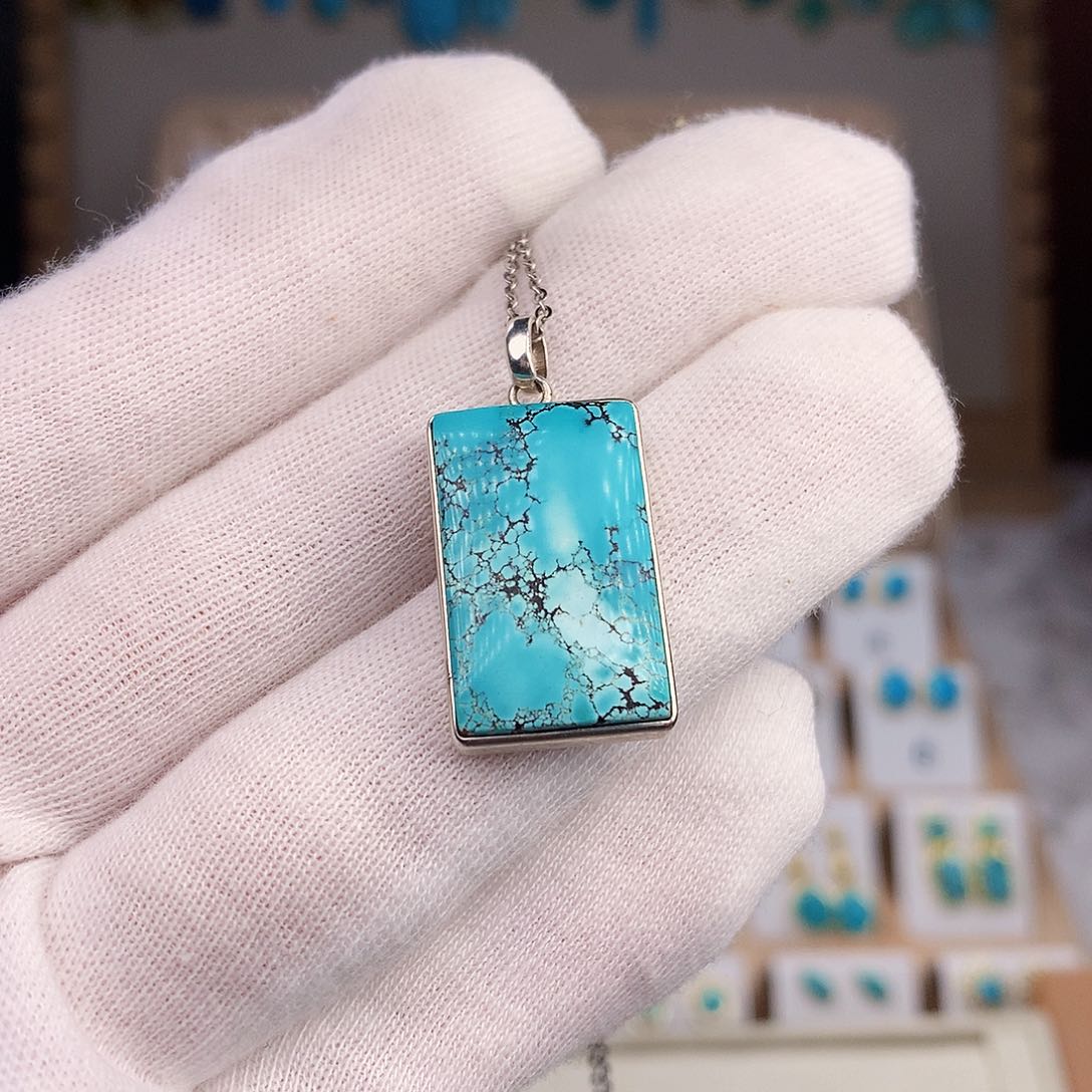 绿松石耳饰银S925镶嵌