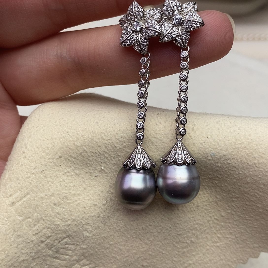 海水珍珠耳饰银S925镶嵌