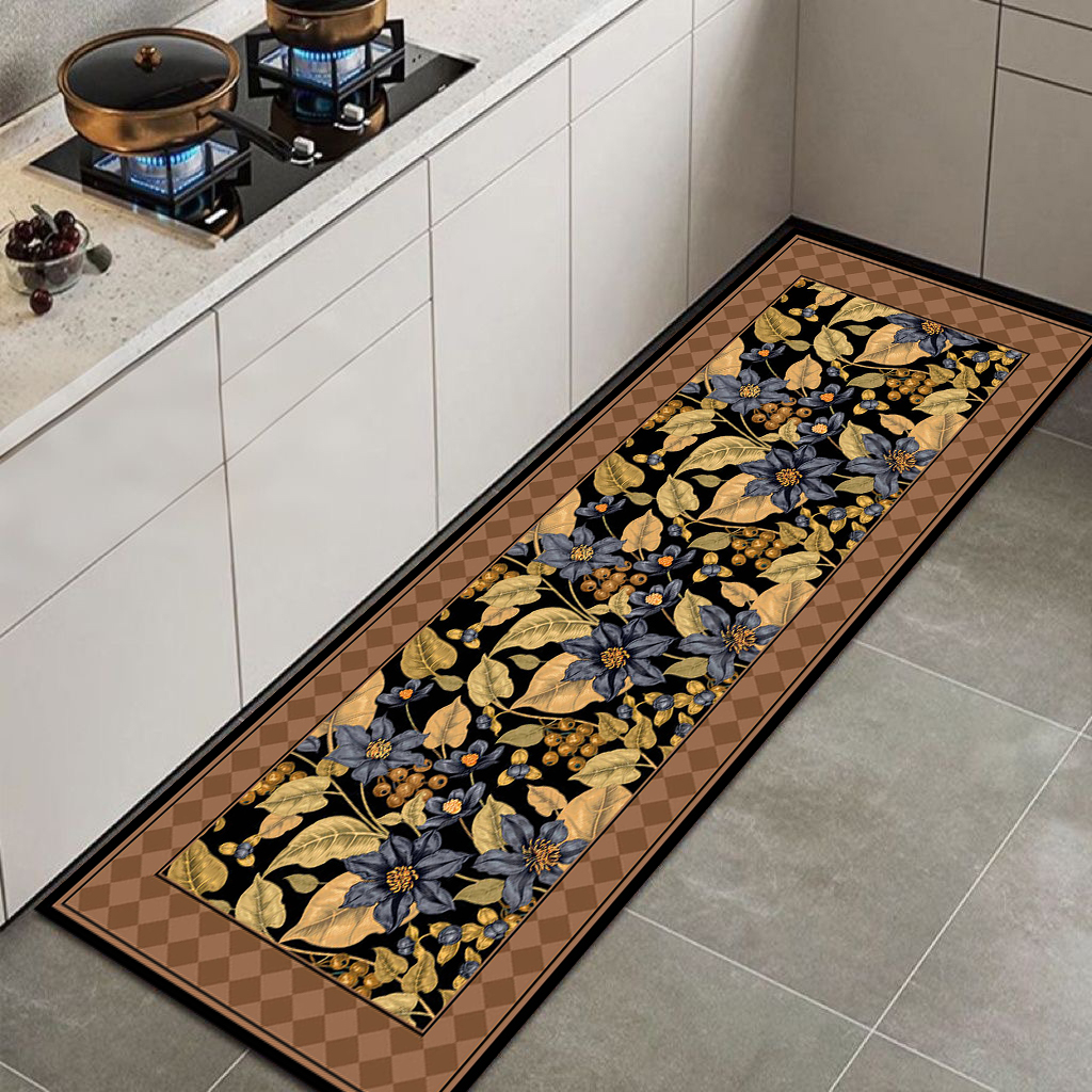 罗马叶子【50*160】硅藻泥厨房吸水防滑地垫长条耐脏飘窗卧室床边毯