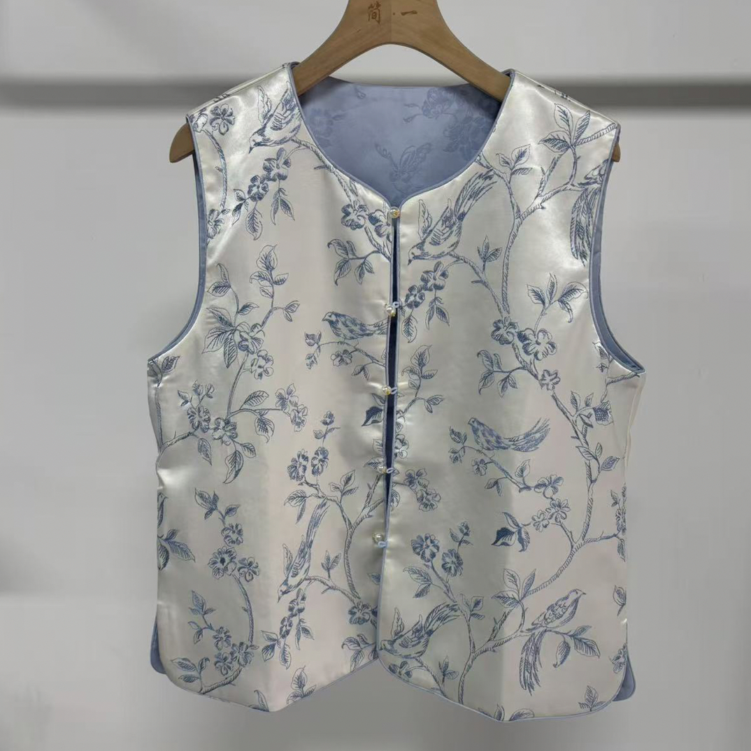 【喜鹊】2025百搭秋季提花植物花卉双面穿复古中国风马甲