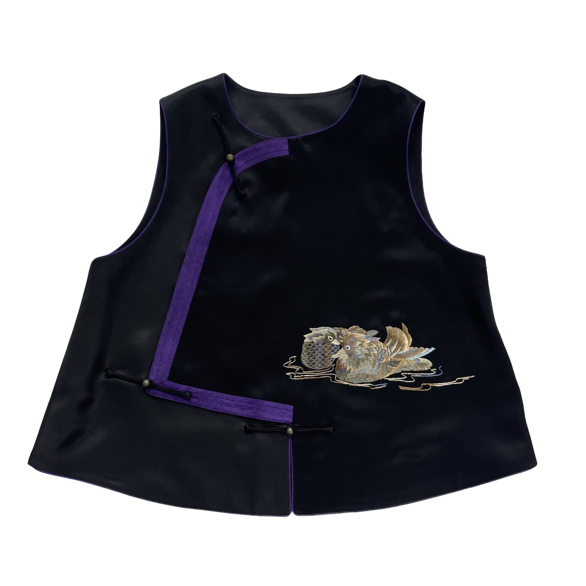 寨优袡【鸳鸯20139】复古香云纱手绣无领马甲