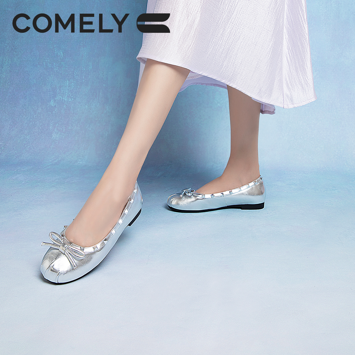 【康莉COMELY】KYQ2K552平时尚百搭底浅口单鞋女软底优雅蝴蝶结铆钉