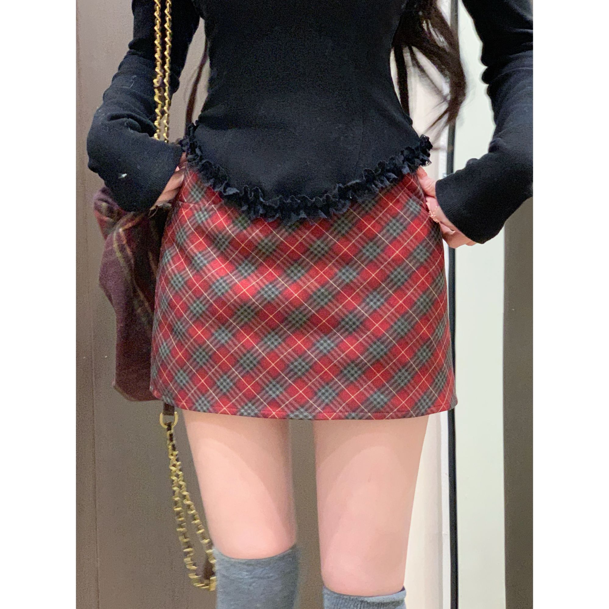 瑞茜·威瑟斯 纯欲法则 秋冬学院风格子设计半身短裙A字裙R6986-2H