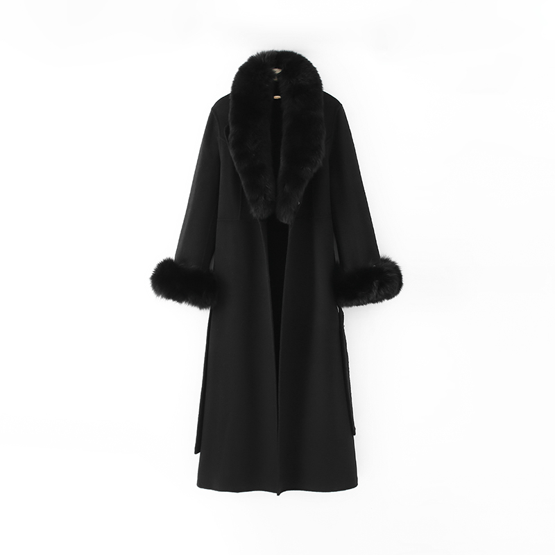 长袖拼接直下摆显瘦纯色毛呢外套蓝色外套加绒25031