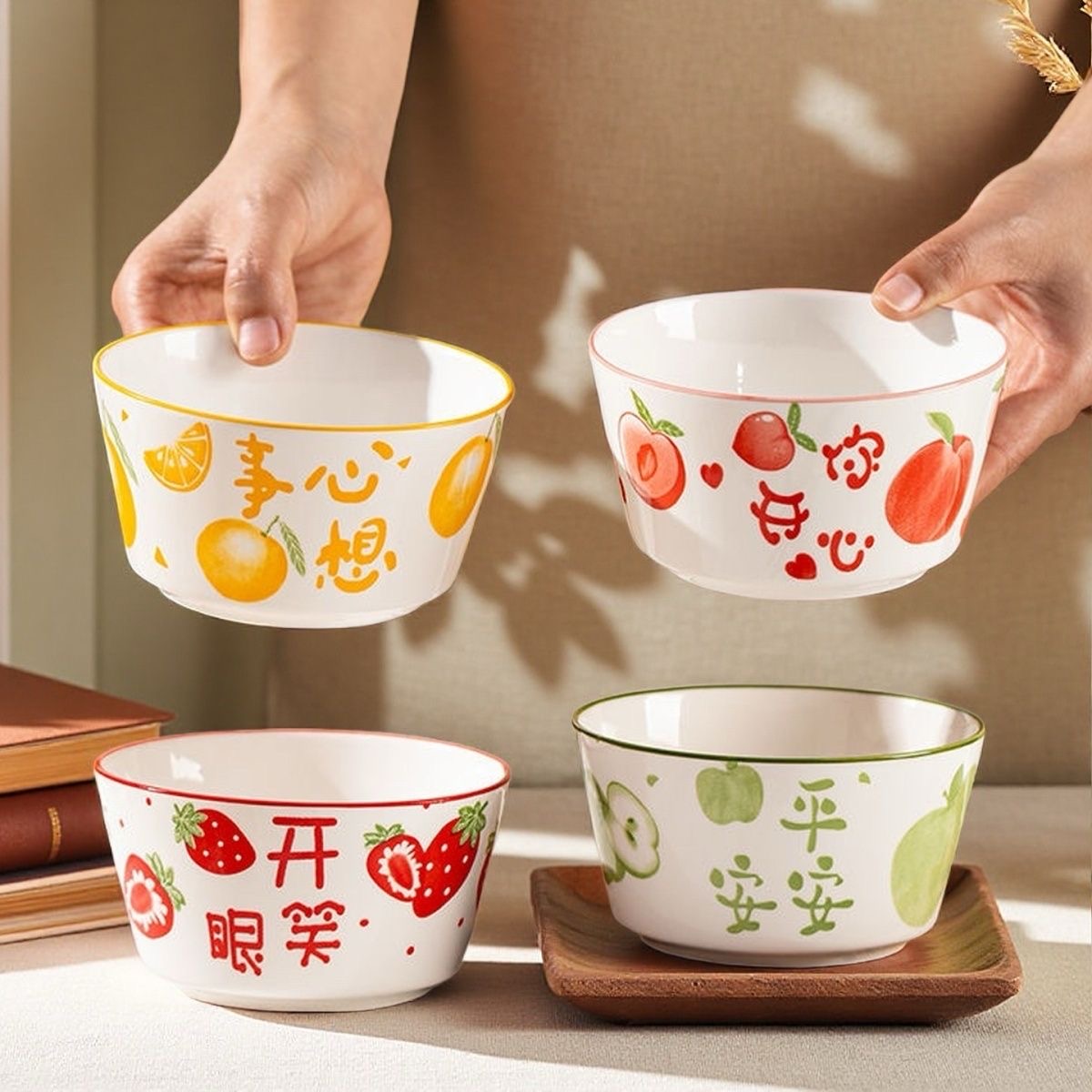 吃饭碗家用陶瓷网红5英寸碗ins风可爱水果沙拉碗米饭碗釉下彩  JY