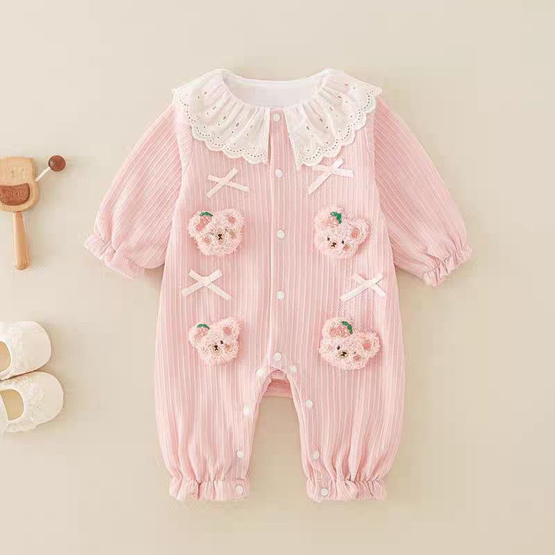 婴幼儿衣服女宝连体衣超萌公主满月百天周岁外出双层哈衣爬服洋气