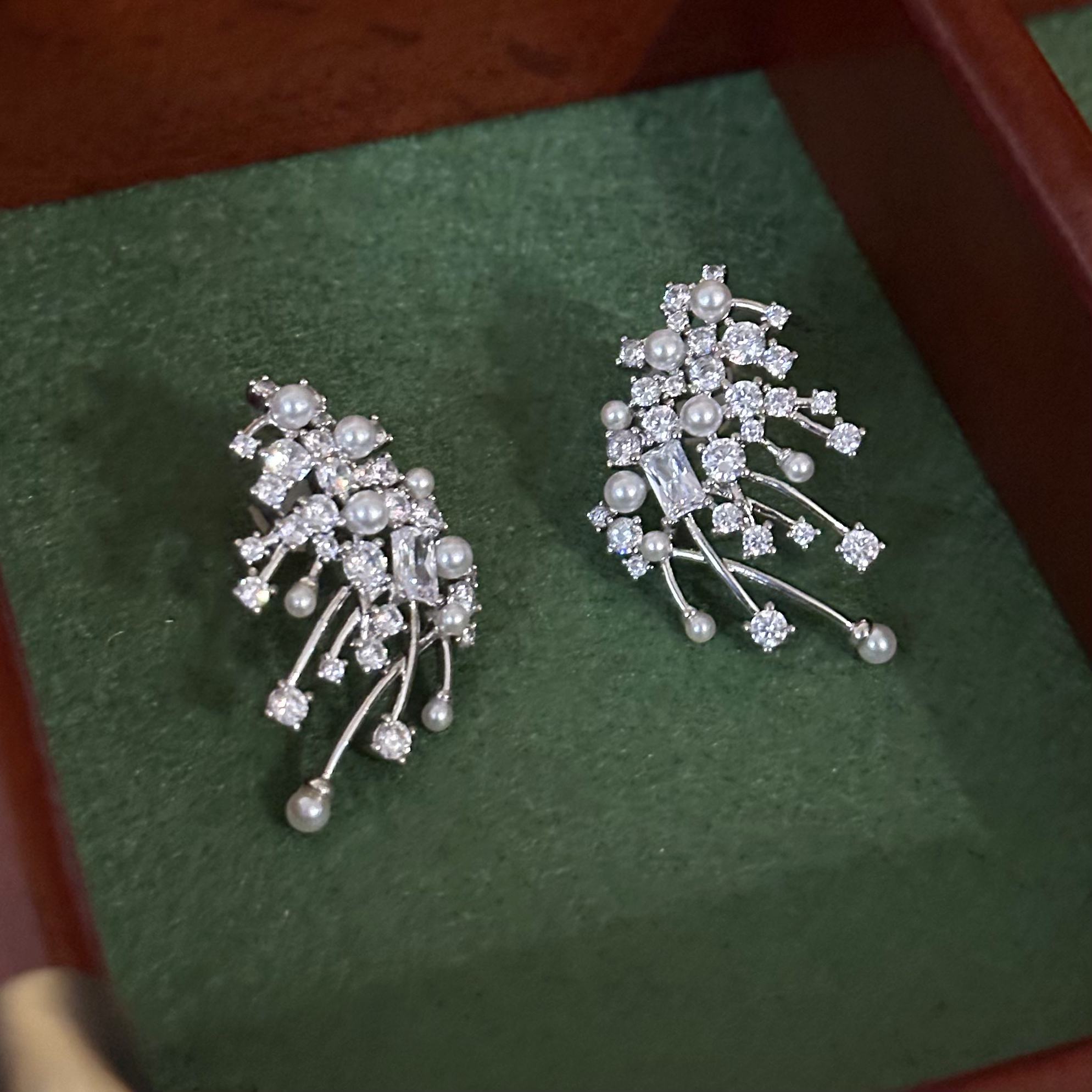 铜合金合成锆石耳饰 E0546 时尚烟花满天星玫瑰的故事刘亦菲同款