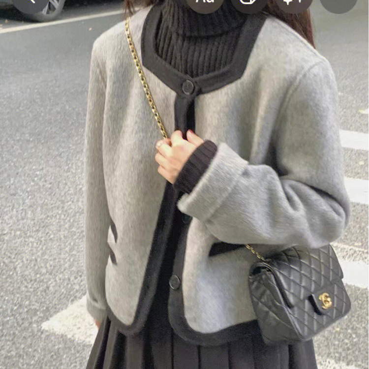 高端双面羊绒大衣女2025年秋冬新款小香风短款圆领羊毛呢子厚外套