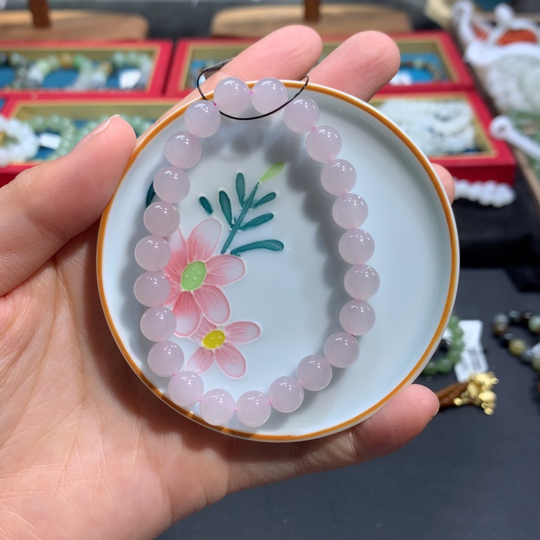 和田玉手串未镶嵌粉紫