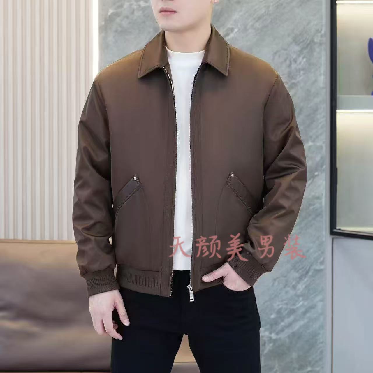 2025男士男装冬季清爽加厚时尚保暖羽绒服夹克外套8092