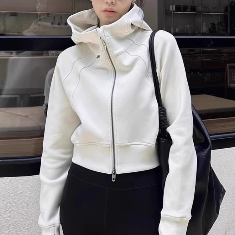 白色拉链连帽开衫卫衣外套女2025春秋新款短款运动女款小个子上衣