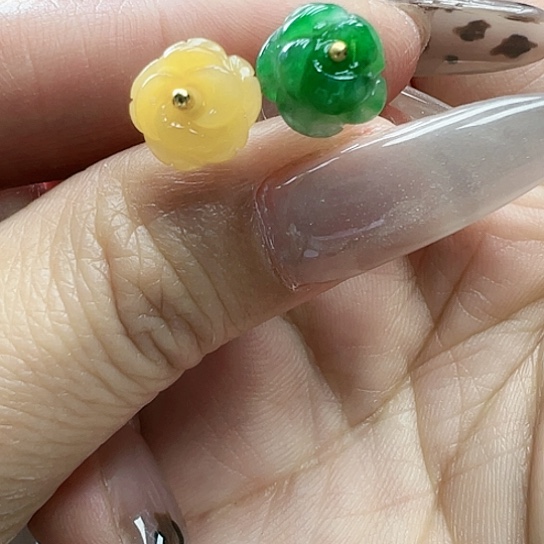 翡翠耳饰18K金镶嵌轩*天然缅甸A货翡翠