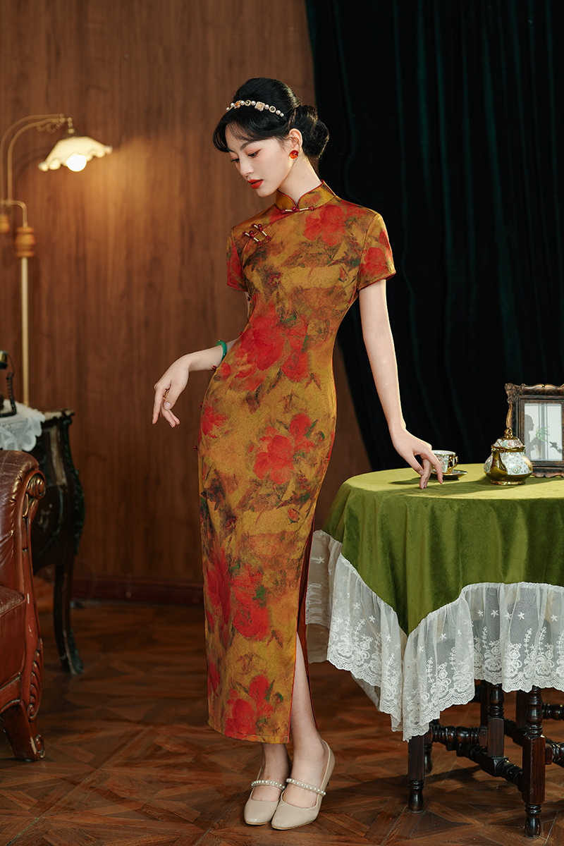 黄菀 日常气质文艺国风复古优雅长款气质旗袍