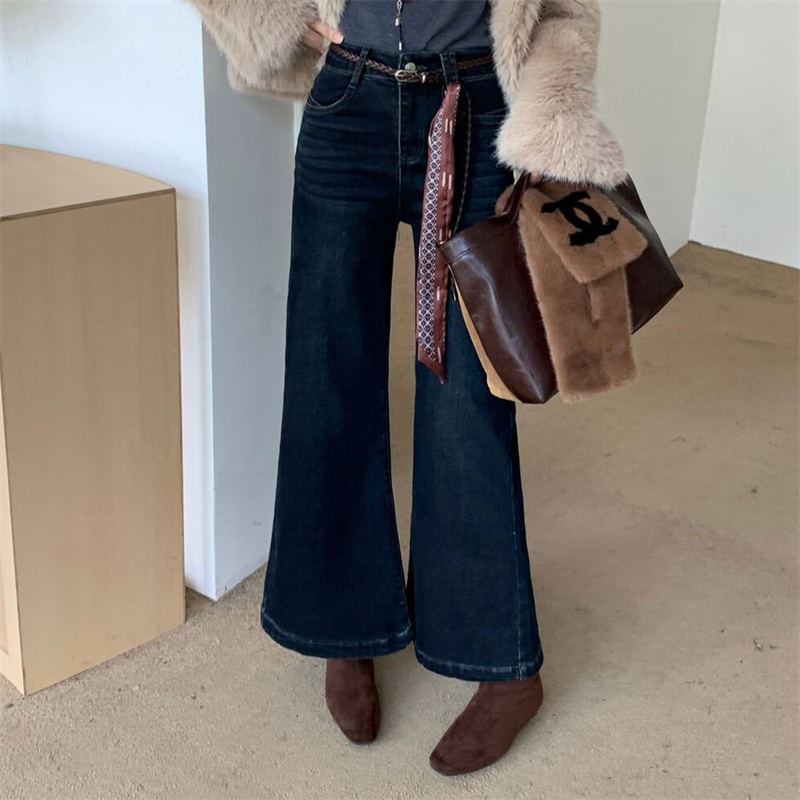 美丽专属秋冬季新款加绒加厚宽松牛仔裤喇叭裤5180