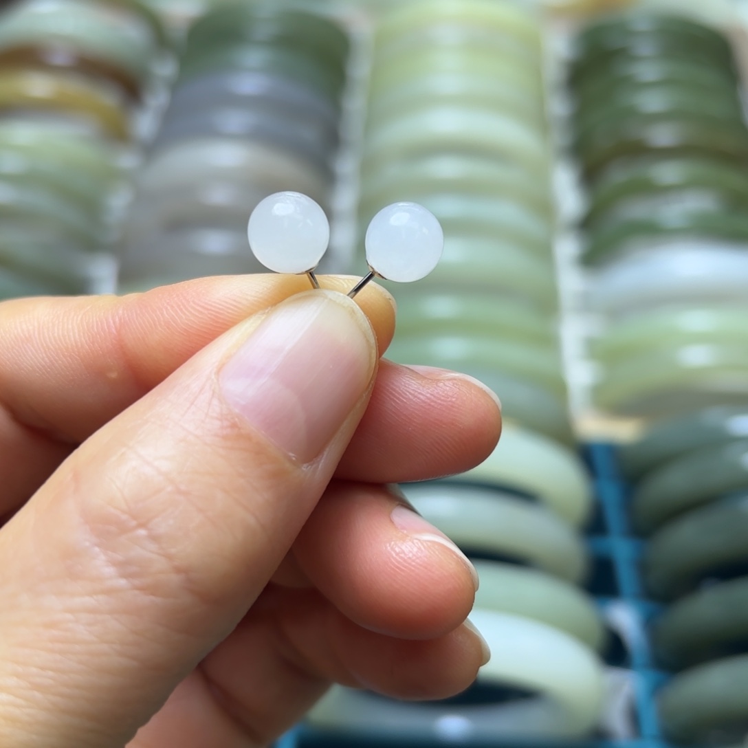 和田玉耳饰银S925镶嵌