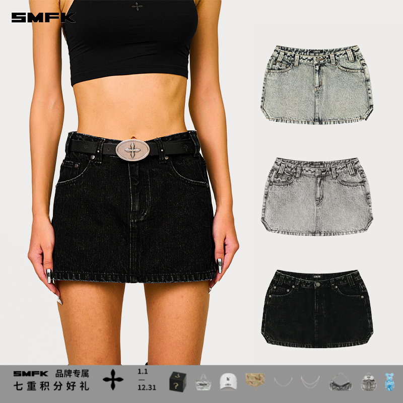 SMFK十字经典切角牛仔短裙 DS003BJ 复古时尚显瘦辣妹包臀半身裙