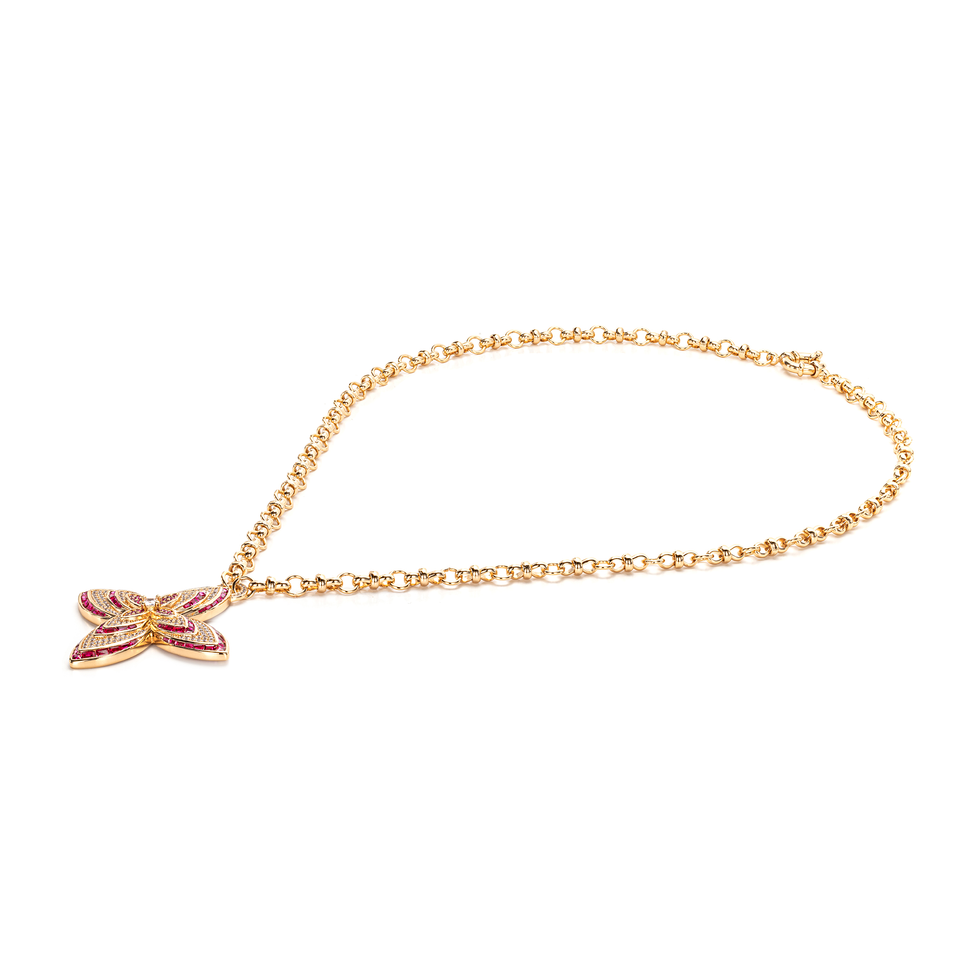 时尚万花筒四芒星设计金色项链11691XR