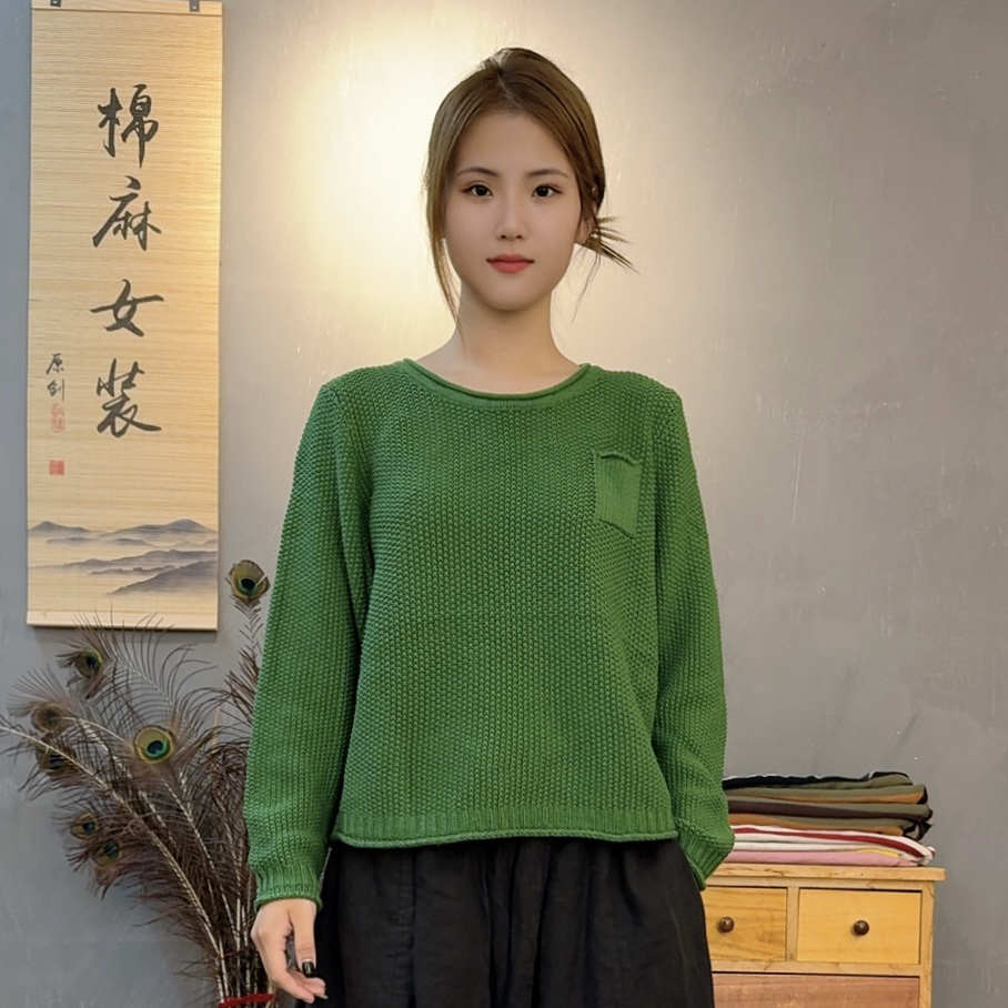 极简风短款纯色毛针织衫针织衫圆领网红休闲针织