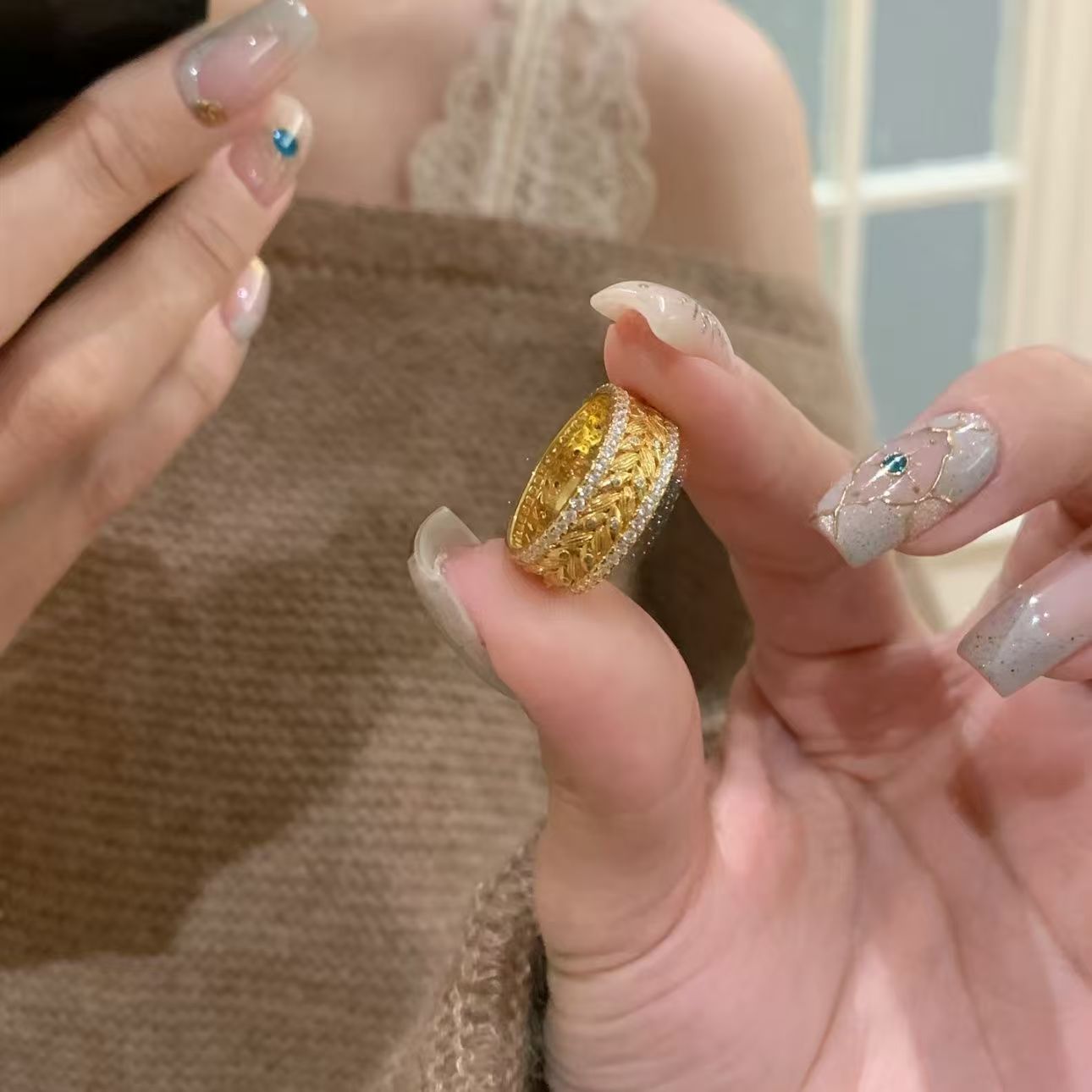 铜合金戒指 古法精致立戒指穗穗平安麦穗戒指AS1027