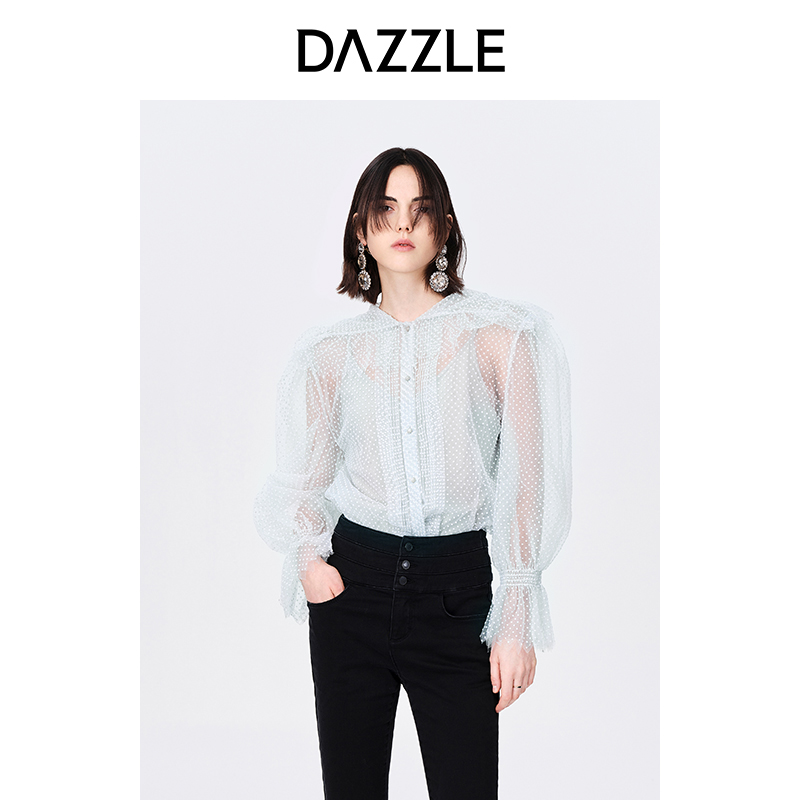 【赵老板专属】DAZZLE地素冬季法式别致透视网纱波点衬衫女2E4C467