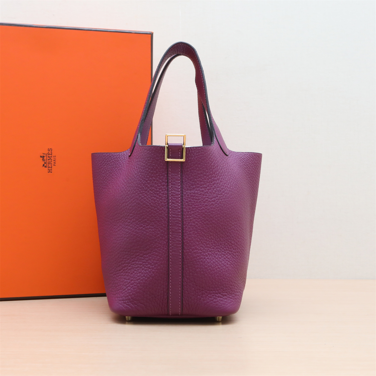 95新 Hermes/爱马仕 小花双双 18 菜篮子 海葵紫 TC皮 Z刻 金扣