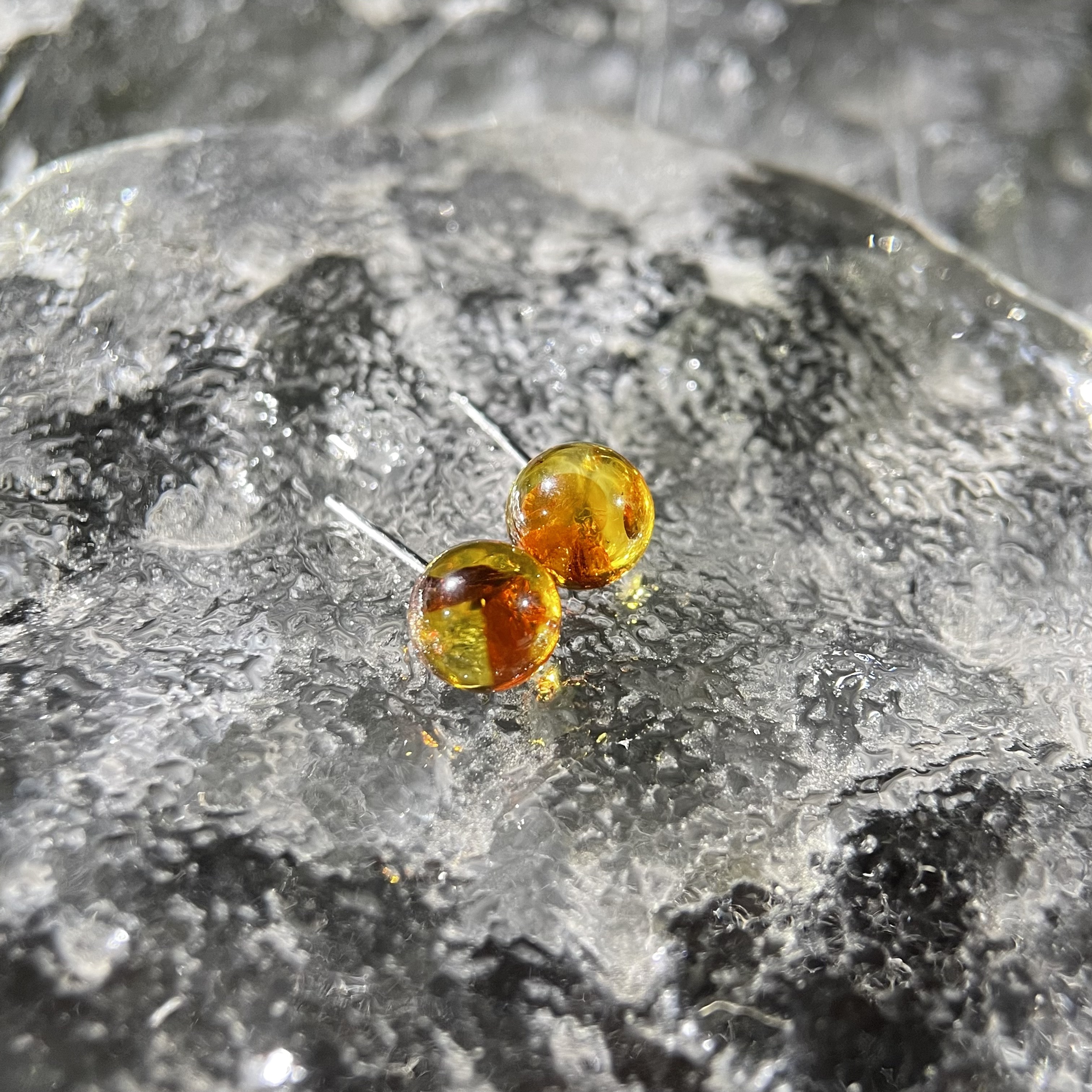 s925花珀圆珠耳钉7mm+ KT25112809