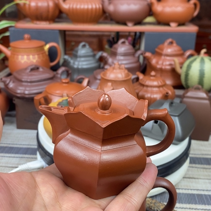 紫砂茶壶六方僧帽100cc原矿赵庄朱泥新年特价